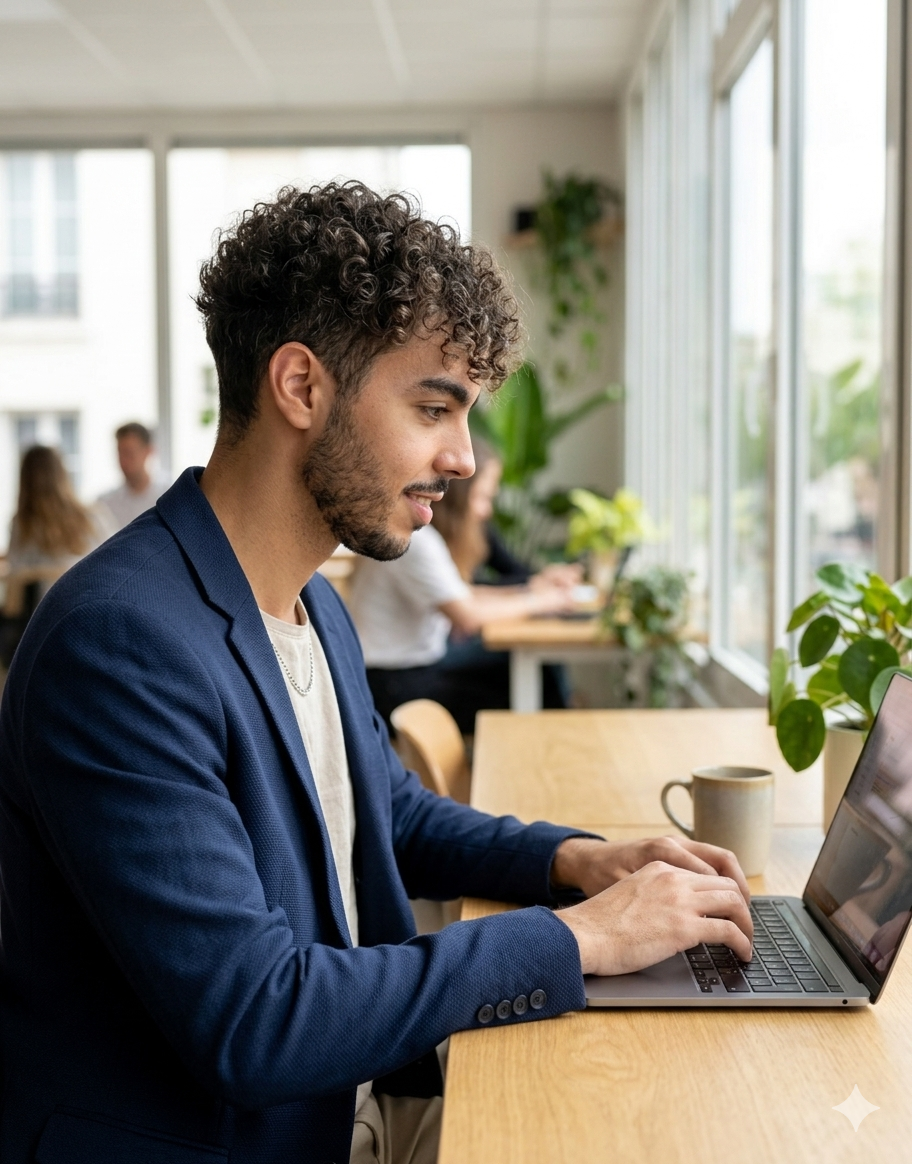 Nicolas Guigay travaillant sur ordinateur